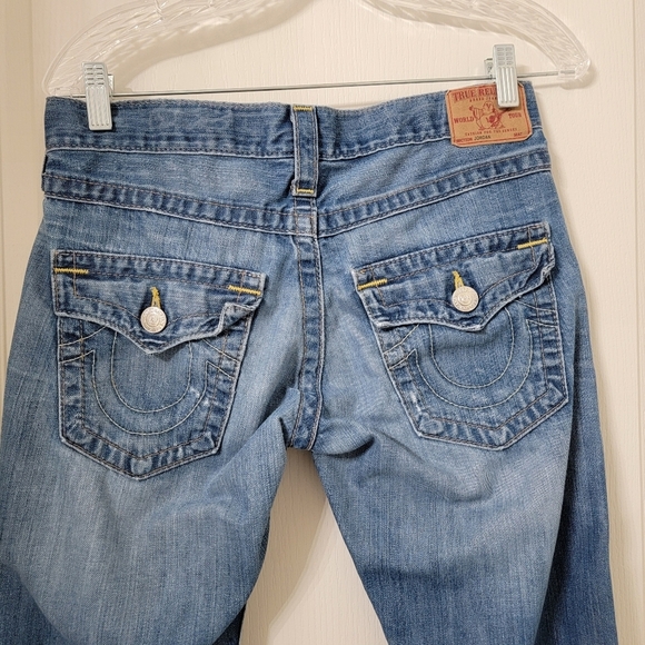 True Religion Size 25 Blue Jordan Y2K Flap Pocket Distressed/Destroyed Jeans - Picture 4 of 15